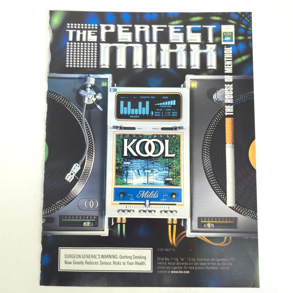 Kool Menthol Cigarettes Print Ad DJ Turntable Maxim Collector Display Vintage
